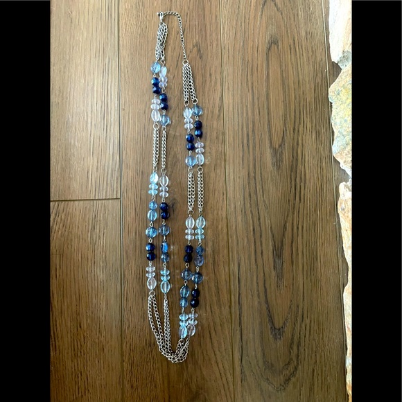 Navy, Light Blue, Clear Beaded Silver 16” Necklace - Picture 3 of 3